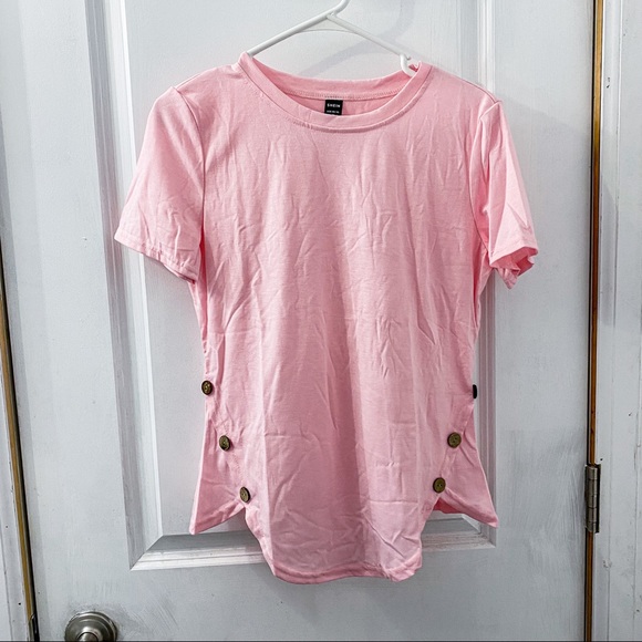 Button Side Solid Tee - Picture 2 of 3